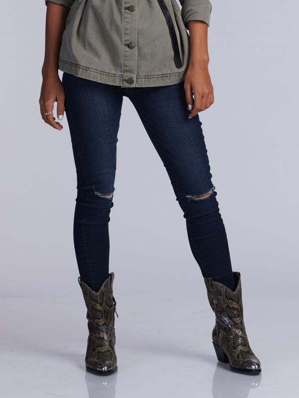 מכנסי ג’ינס RAVE SUPER כחול שחור עם קרעים לנשים