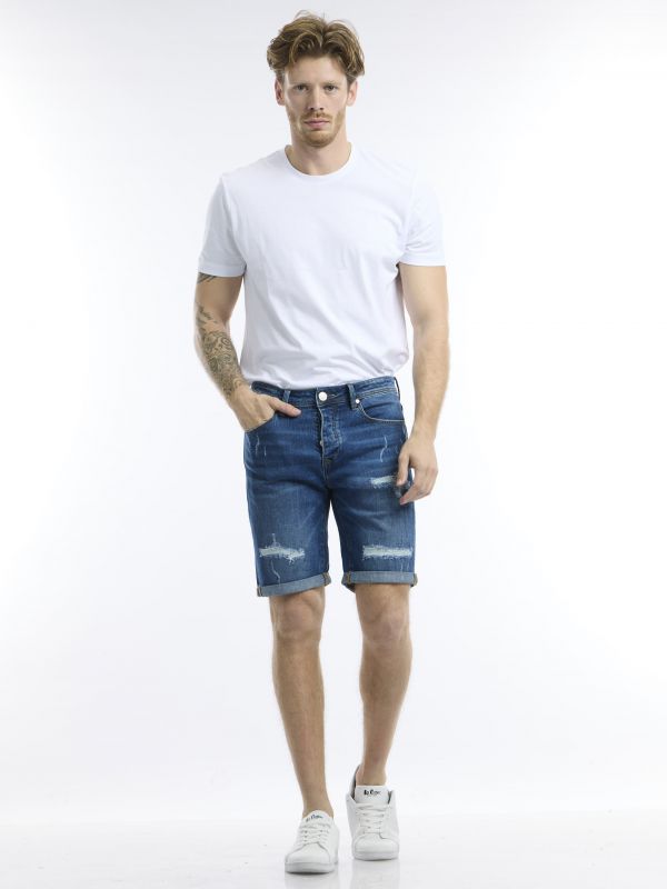 ג’ינס קצר כחול סלים אופנתי