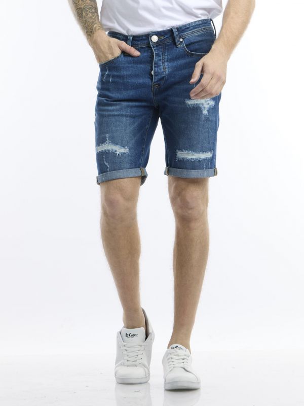 ג’ינס קצר כחול סלים אופנתי