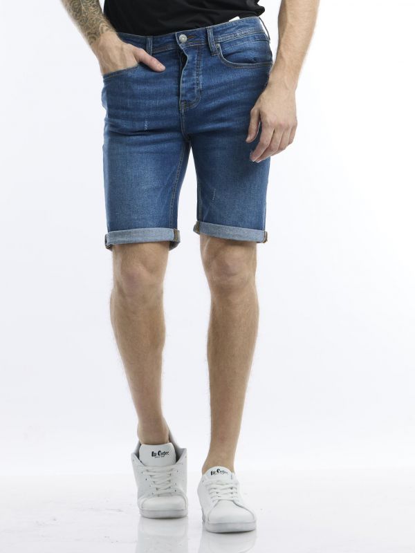 ג’ינס קצר כחול עם קיפול בסיומת