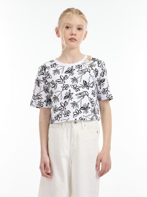 טי שירט בטן בדוגמת פרחים לילדות