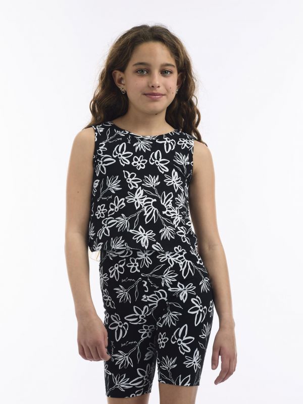 גופיה עם פתח בגב בדוגמת פרחים לילדות