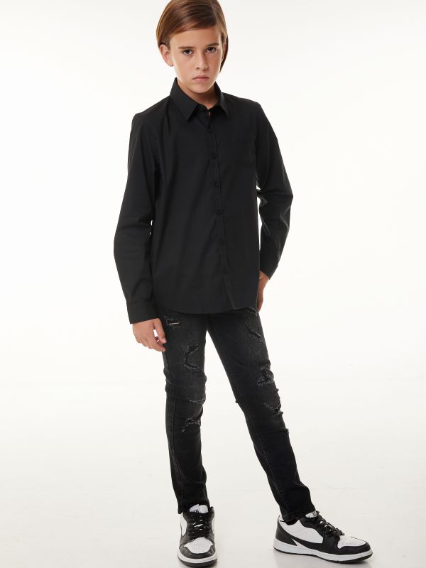 מכנסי ג’ינס בצבע שחור בגזרת סקיני עם קרעים לילדים