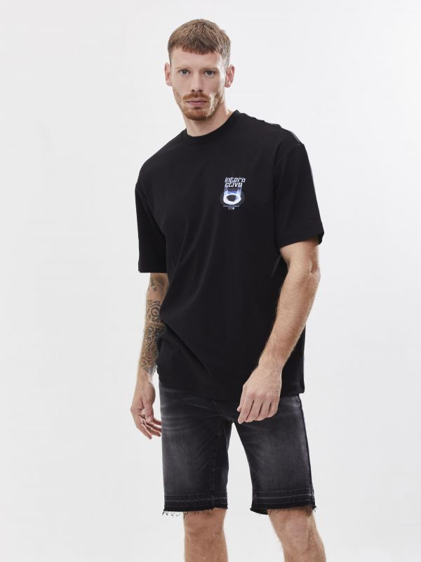 טי שירט אוברסייז עם הדפס דו צדדי לגבר