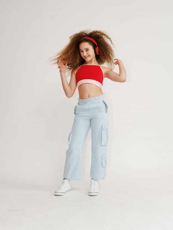 גופיית בטן מעוצבת בשני גוונים לילדות