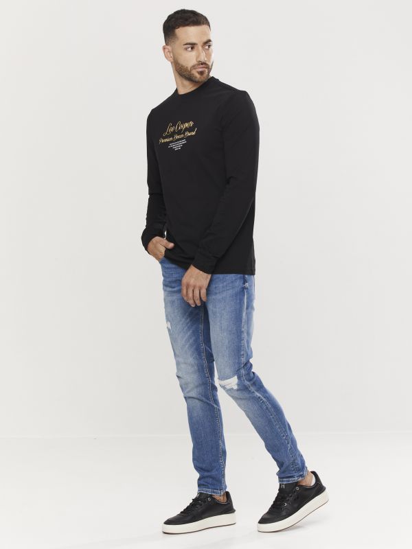 טי שירט ארוכה לגברים עם הדפס דו צדדי