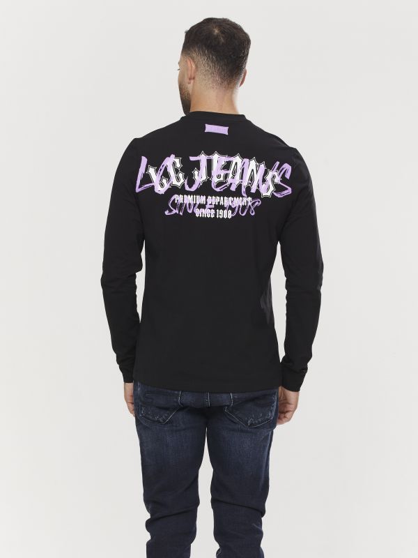 טי שירט ארוכה לגברים עם הדפס דו צדדי