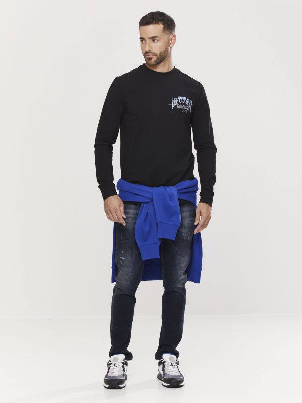 טי שירט ארוכה לגברים עם הדפס דו צדדי