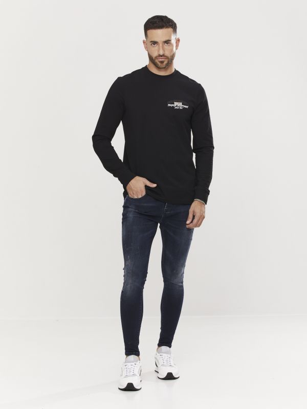 טי שירט ארוכה לגברים עם הדפס דו צדדי