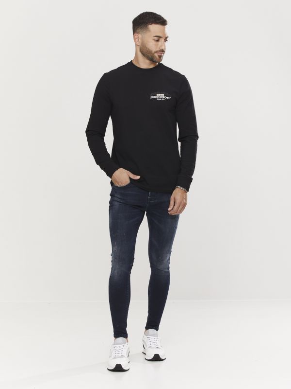 טי שירט ארוכה לגברים עם הדפס דו צדדי