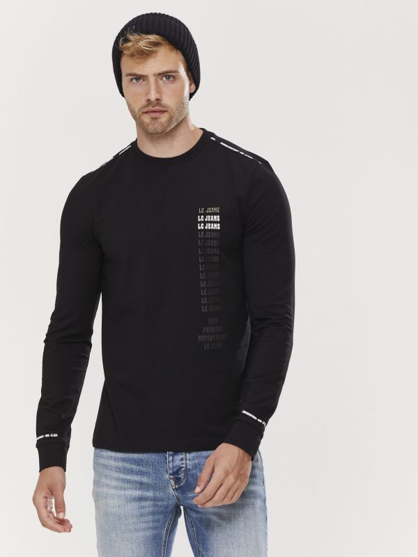 טי שירט ארוכה לגברים עם הדפס דו צדדי