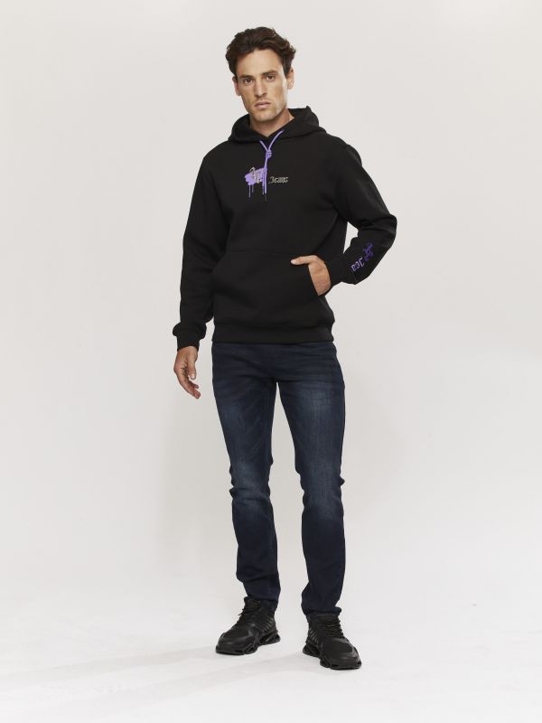 סווטשירט עם קפוצ’ון והדפס דו צדדי לגברים