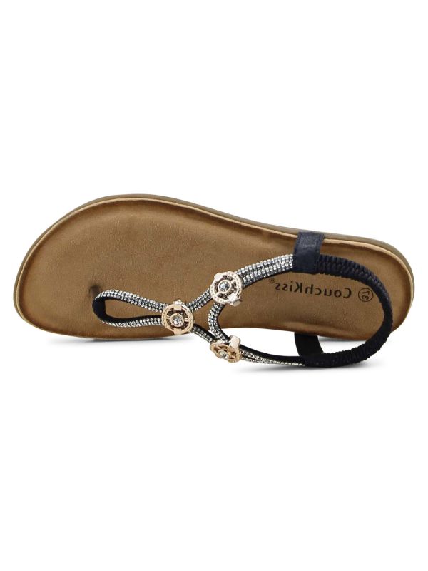 סנדלי נשים עם רצועת אצבע בשילוב אבנים