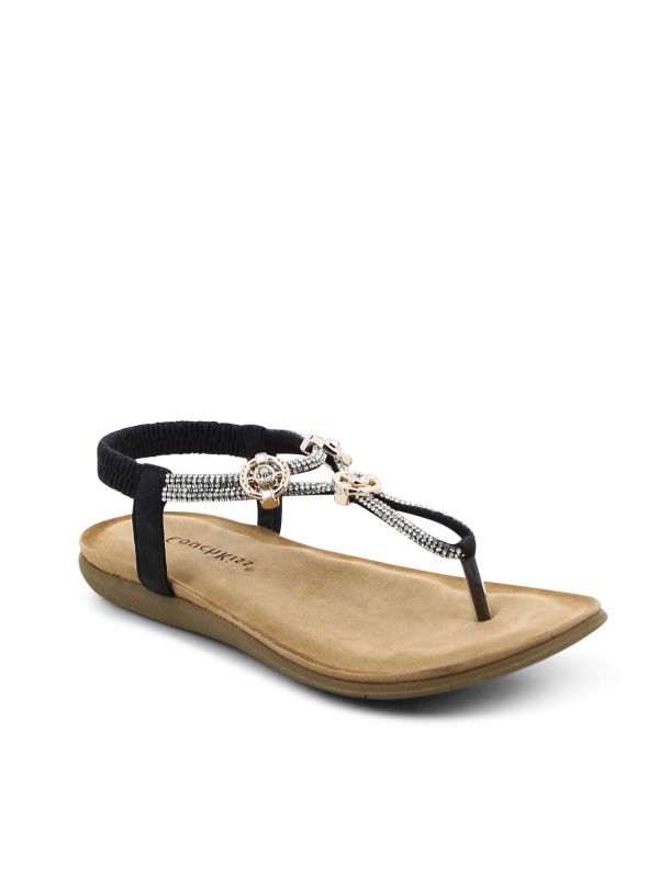 סנדלי נשים עם רצועת אצבע בשילוב אבנים