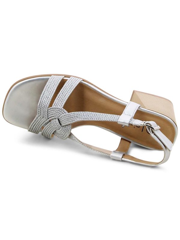 סנדלי עקב מטאליים עם רצועה קלועה לנשים