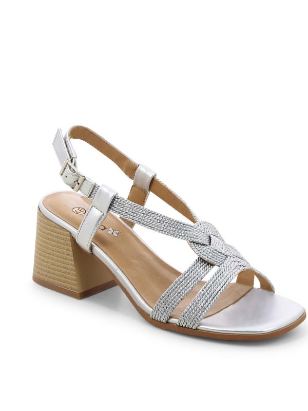 סנדלי עקב מטאליים עם רצועה קלועה לנשים