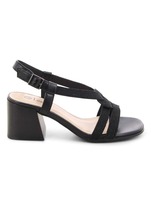 סנדלי עקב מטאליים עם רצועה קלועה לנשים