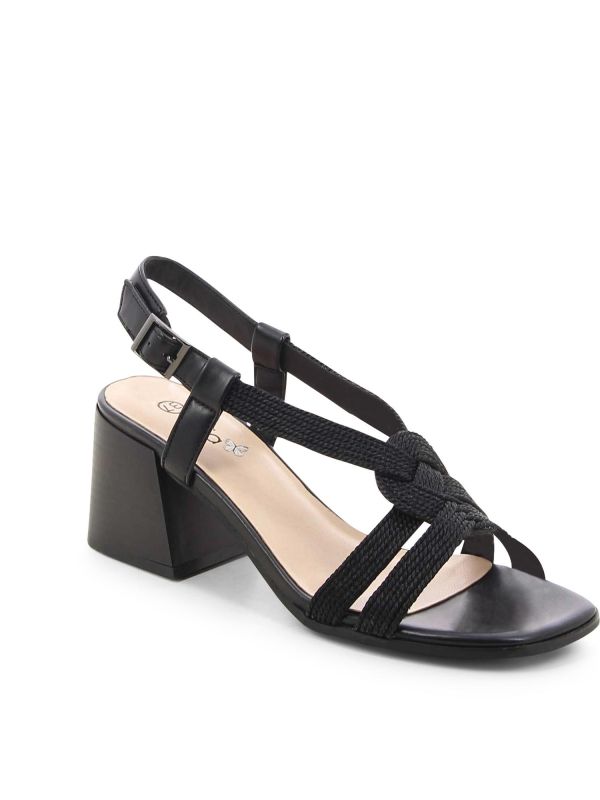 סנדלי עקב מטאליים עם רצועה קלועה לנשים