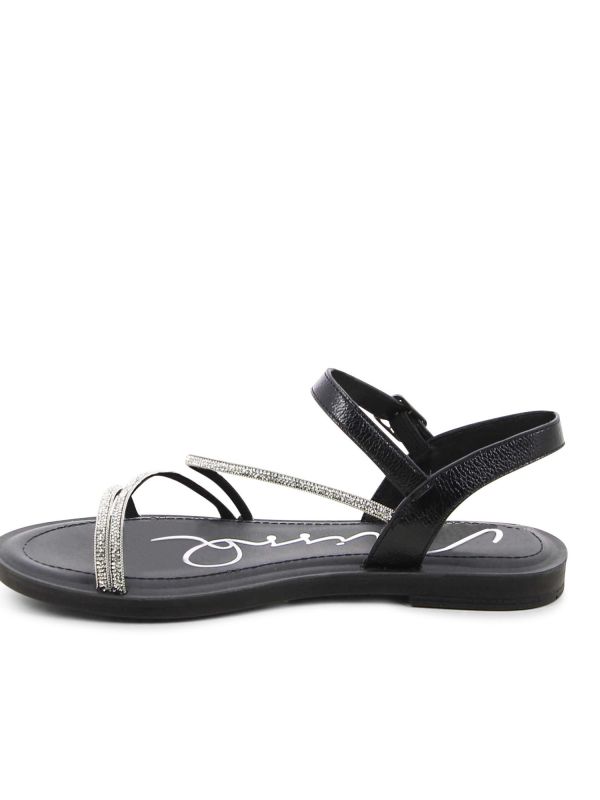 סנדלים שטוחים עם רצועות בשיבוץ אבנים מנצנצות לנשים