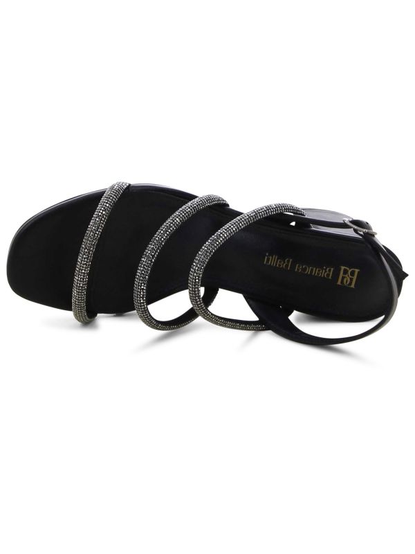 סנדלי עקב שלוש רצועות עם אבנים