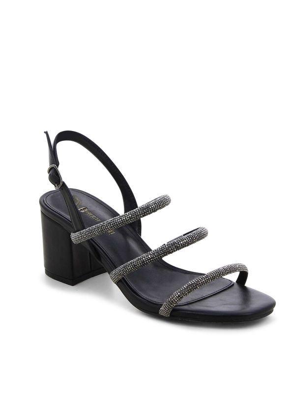 סנדלי עקב שלוש רצועות עם אבנים