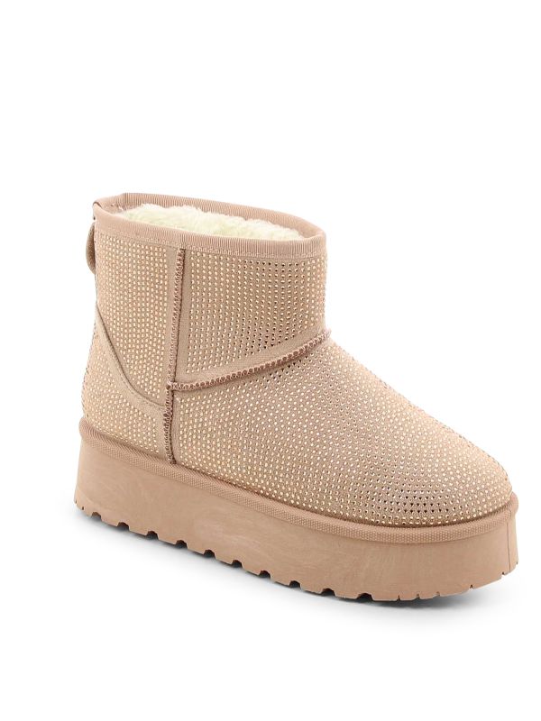 מגפוני נשים עם ניטים מוזהבים ופרווה