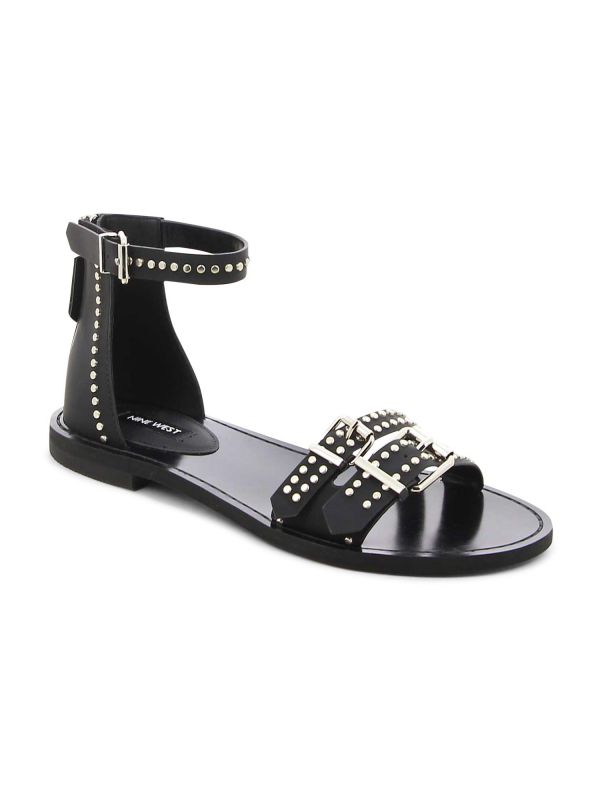 סנדלי רצועות שטוחים לנשים עם ניטים