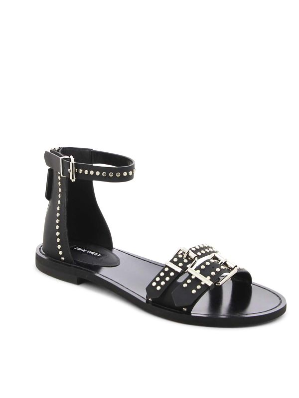 סנדלי רצועות שטוחים לנשים עם ניטים