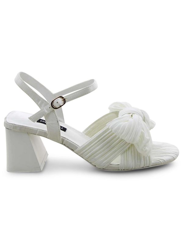 סנדלי עקב צ’אנקי עם פפיון פליסה לנשים