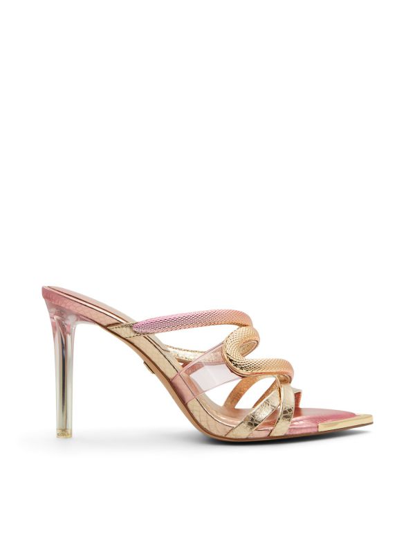 GLYCONA - כפכפי עקב מוזהבים לנשים בדוגמת נחש