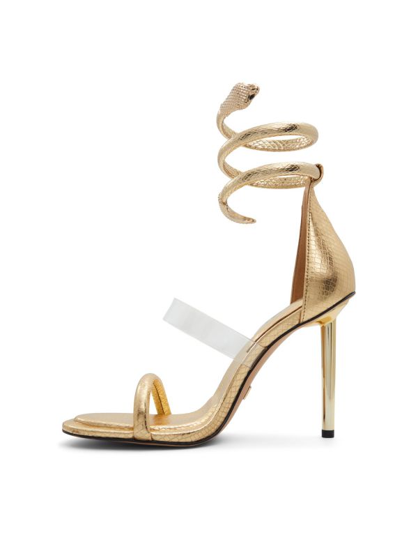 MINIANS - סנדלי עקב מוזהבים עם רצועות מטפסות לנשים