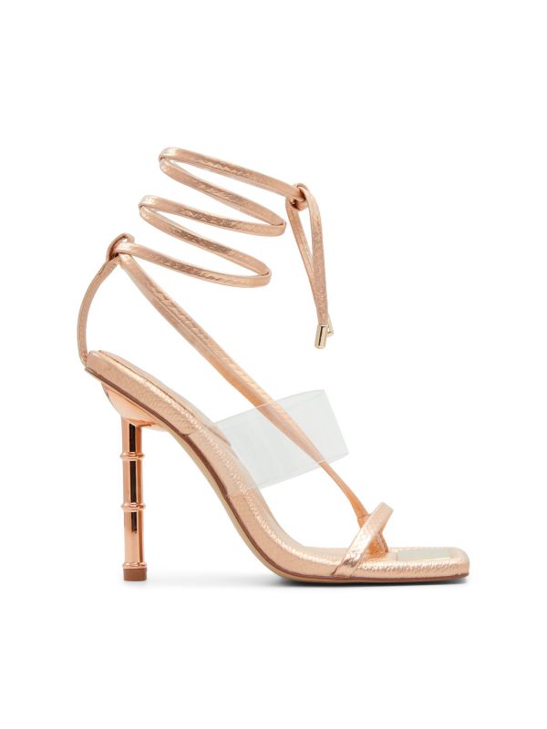 ELEKTRA - סנדלי עקב עם רצועה שקופה ורצועות מטפסות