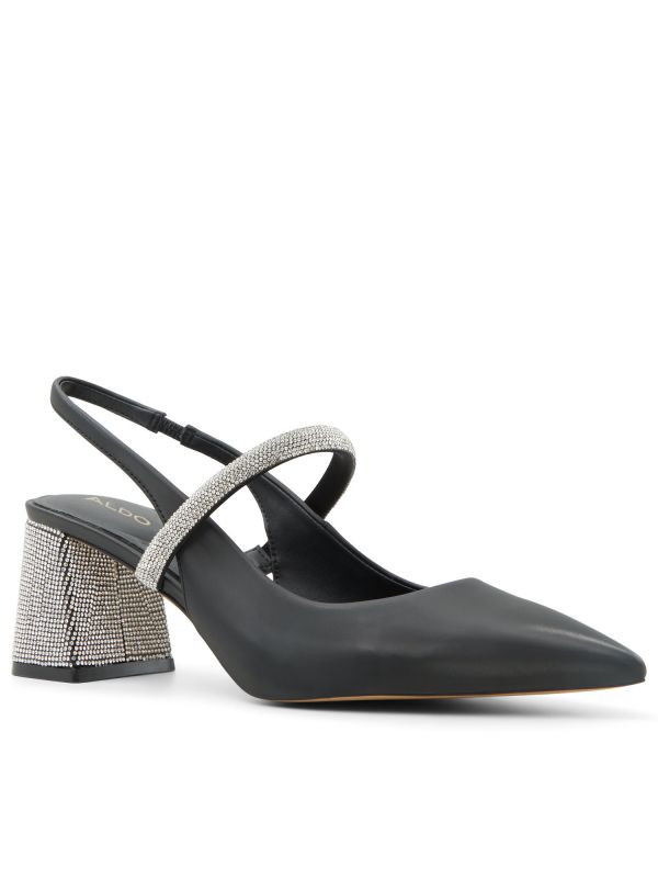 נעלי סירה עם עקב עבה משובץ אבנים לנשים