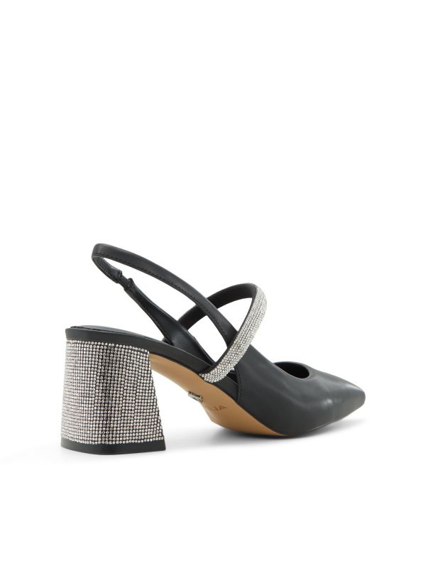 נעלי סירה עם עקב עבה משובץ אבנים לנשים