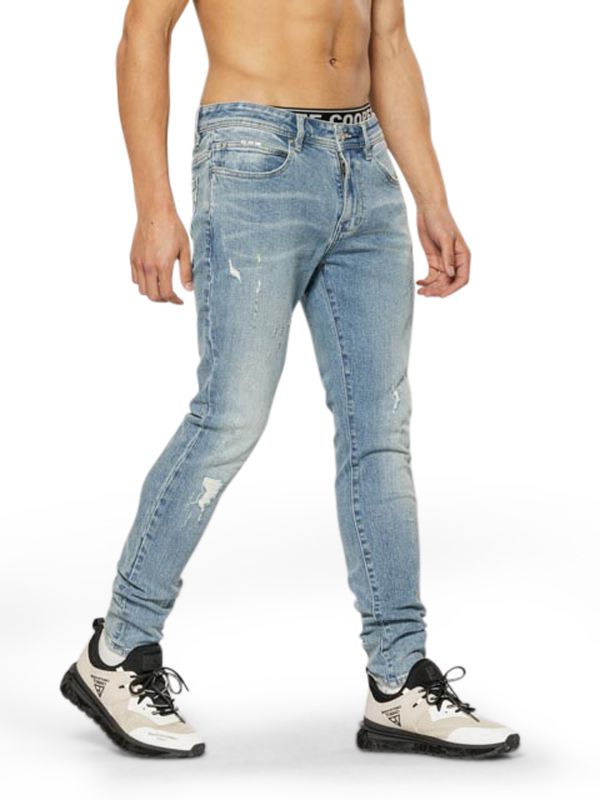 מכנסי ג’ינס SLIM MARTIN כחול משופשף עם קרעים לגברים