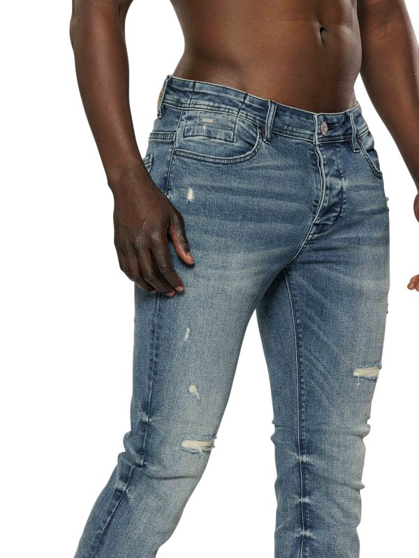 מכנסי ג’ינס SLIM MARTIN כחול משופשף עם קרעים לגברים