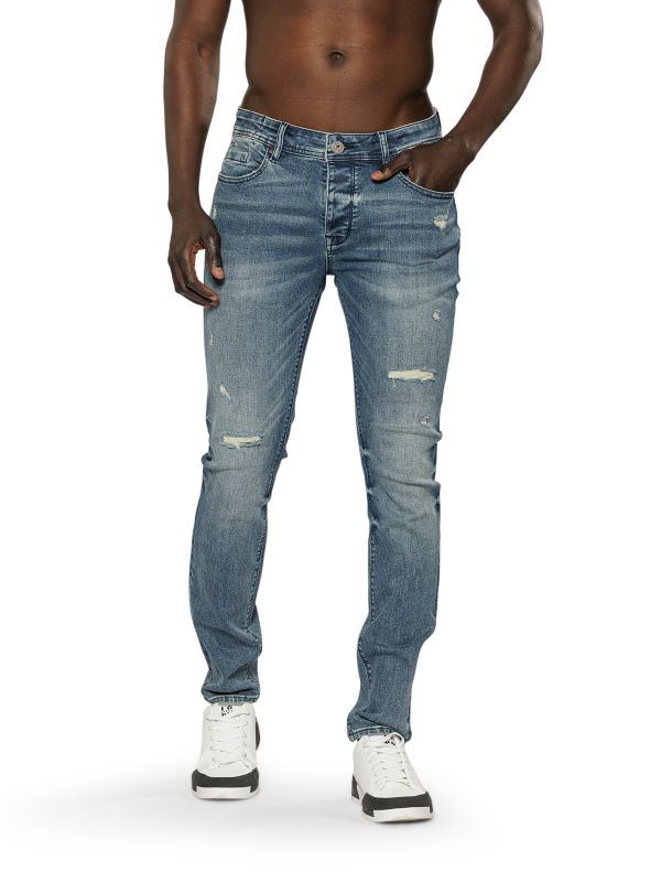 מכנסי ג’ינס SLIM MARTIN כחול משופשף עם קרעים לגברים