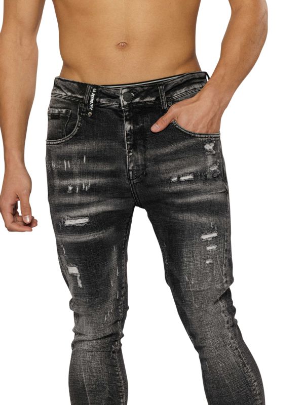 מכנסי ג’ינס COLIN סקיני בצבע שחור עם קרעים לגברים
