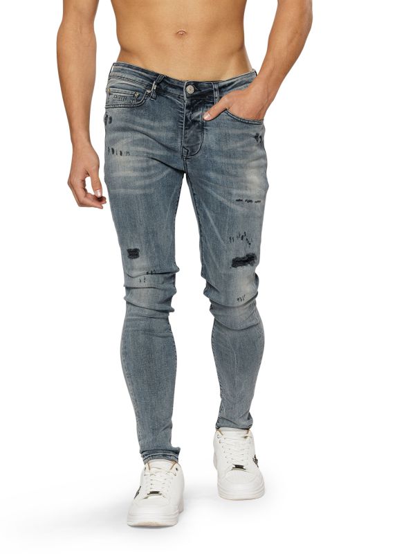 מכנסי ג’ינס SLIM MARTIN בצבע כחול משופשף עם קרעים לגברים