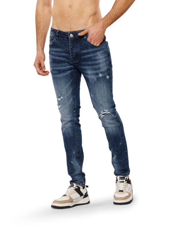 מכנסי ג’ינס SLIM MARTIN כחול עם קרעים לגברים
