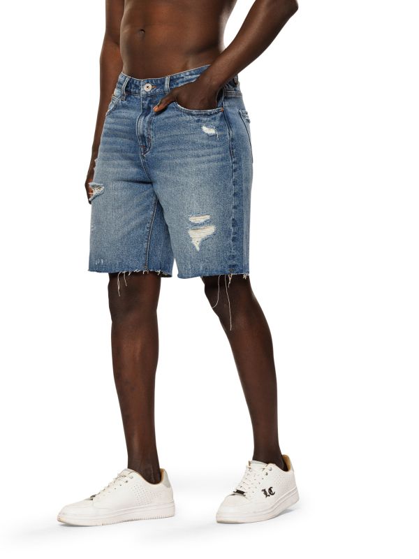 ג’ינס ברמודה כחול עם קרעים לגברים