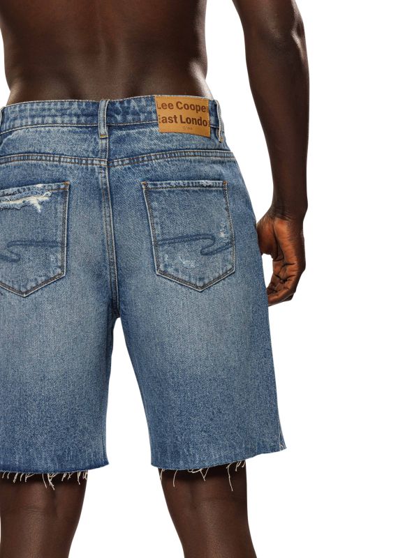 ג’ינס ברמודה כחול עם קרעים לגברים