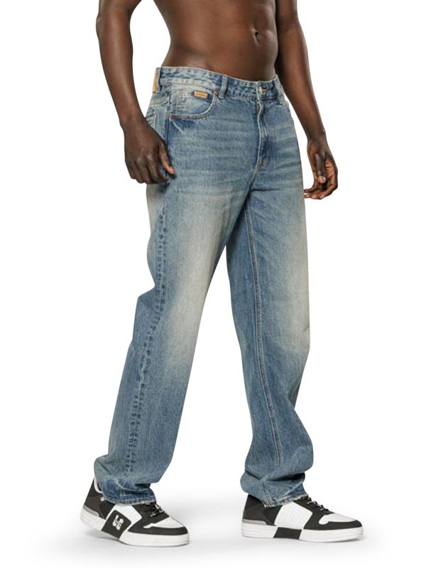 ג’ינס WIDE LEG כחול משופשף עם קרעים לגברים