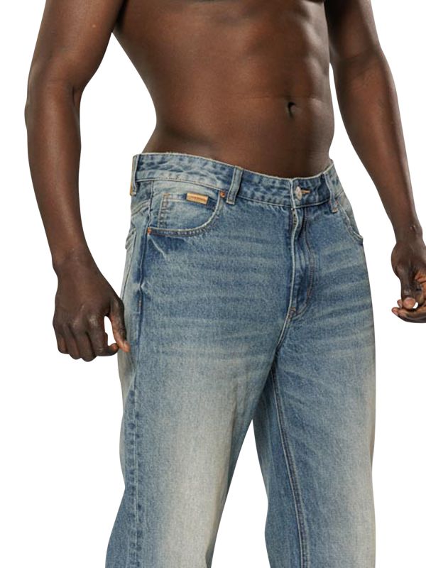 ג’ינס WIDE LEG כחול משופשף עם קרעים לגברים