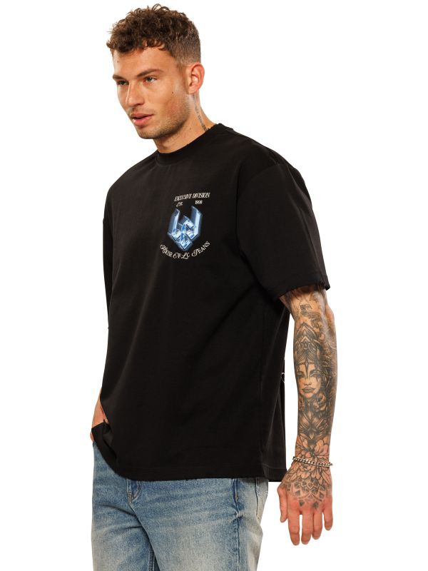 טי שירט עם הדפס דו צדדי לגברים בגזרת אוברסייז