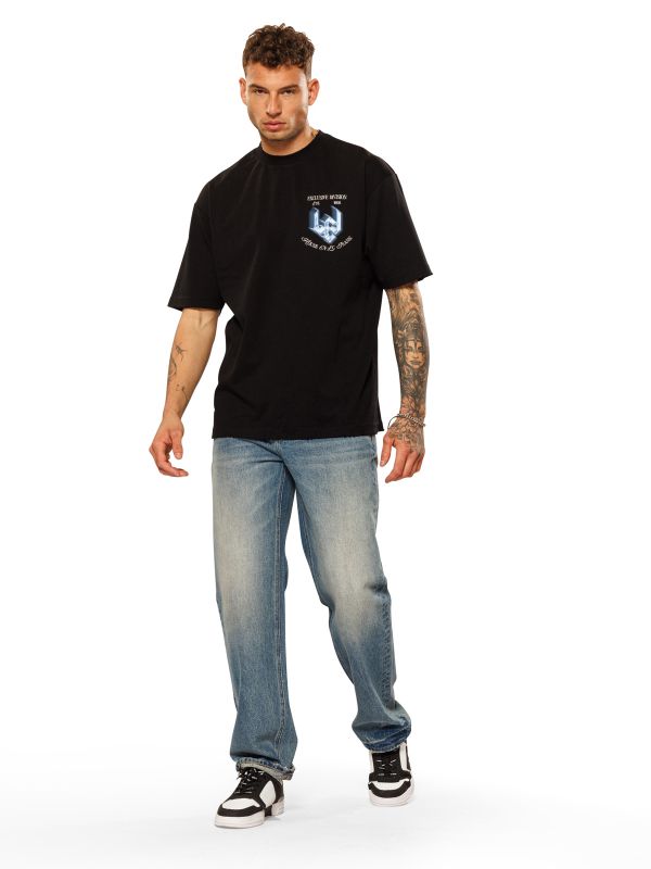 טי שירט עם הדפס דו צדדי לגברים בגזרת אוברסייז