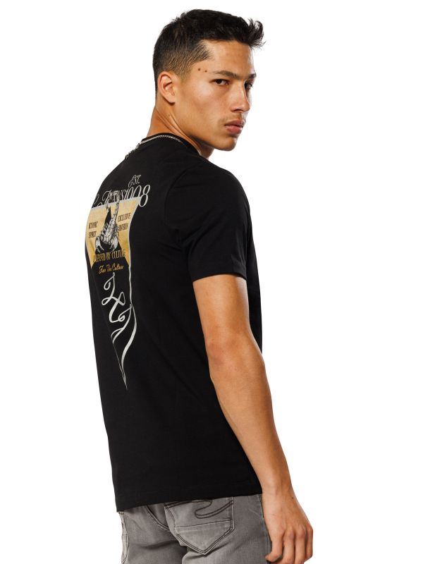 טי שירט עם הדפס ועיטור זהב בגזרת SLIM FIT לגברים