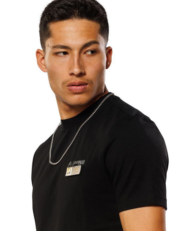 טי שירט עם הדפס ועיטור זהב בגזרת SLIM FIT לגברים