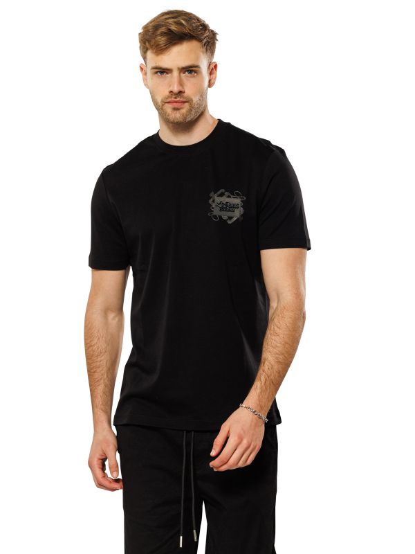 טי שירט לגברים עם הדפס דו צדדי בגזרת SLIM FIT