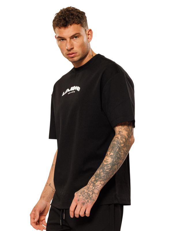 טי שירט עם הדפס דו צדדי לגברים בגזרת אוברסייז